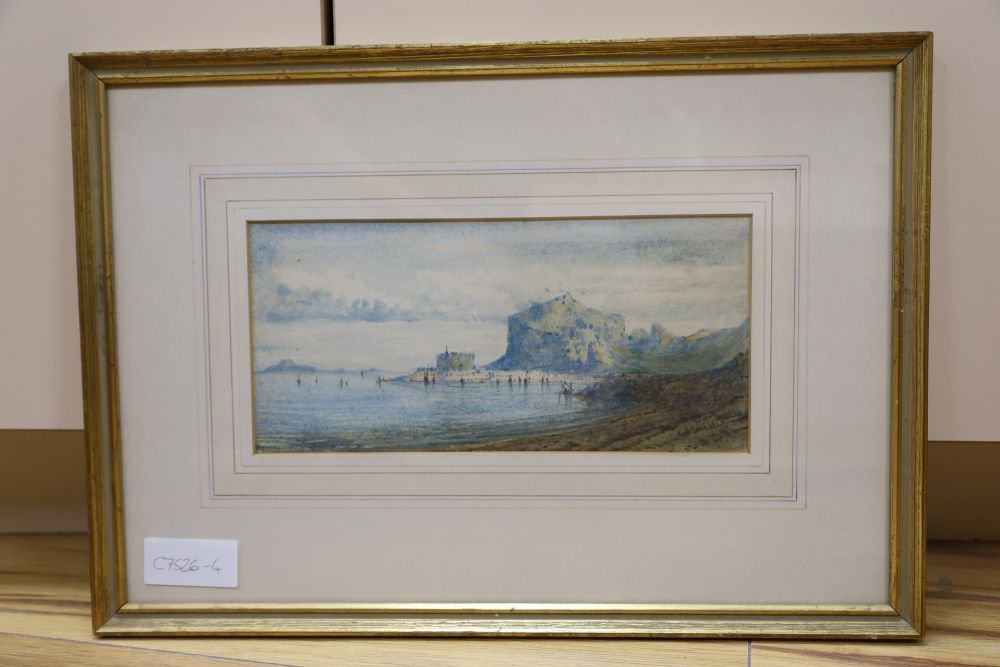 Gabriel Carelli (1820-1880), watercolour, Italian coastal landscape, signed, 12 x 26cm